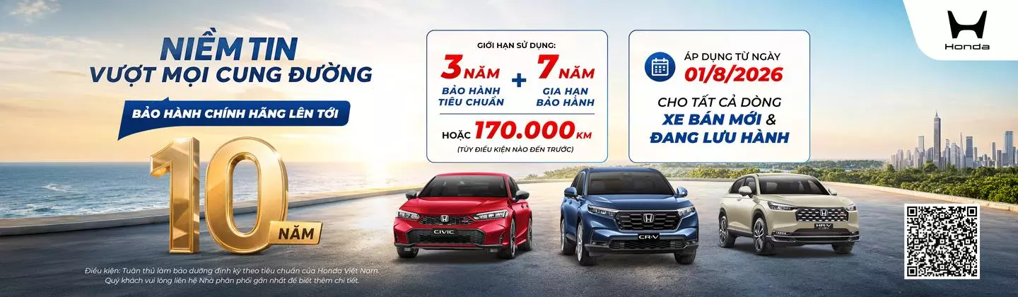 Xe honda ô tô bảo hành lên đến 10 năm